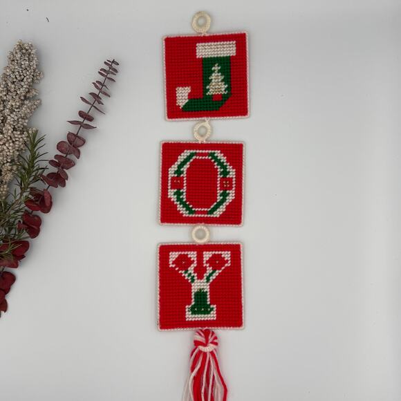 Vintage Handmade JOY Wall Hanging Christmas Decor 1980s - Picture 2 of 7